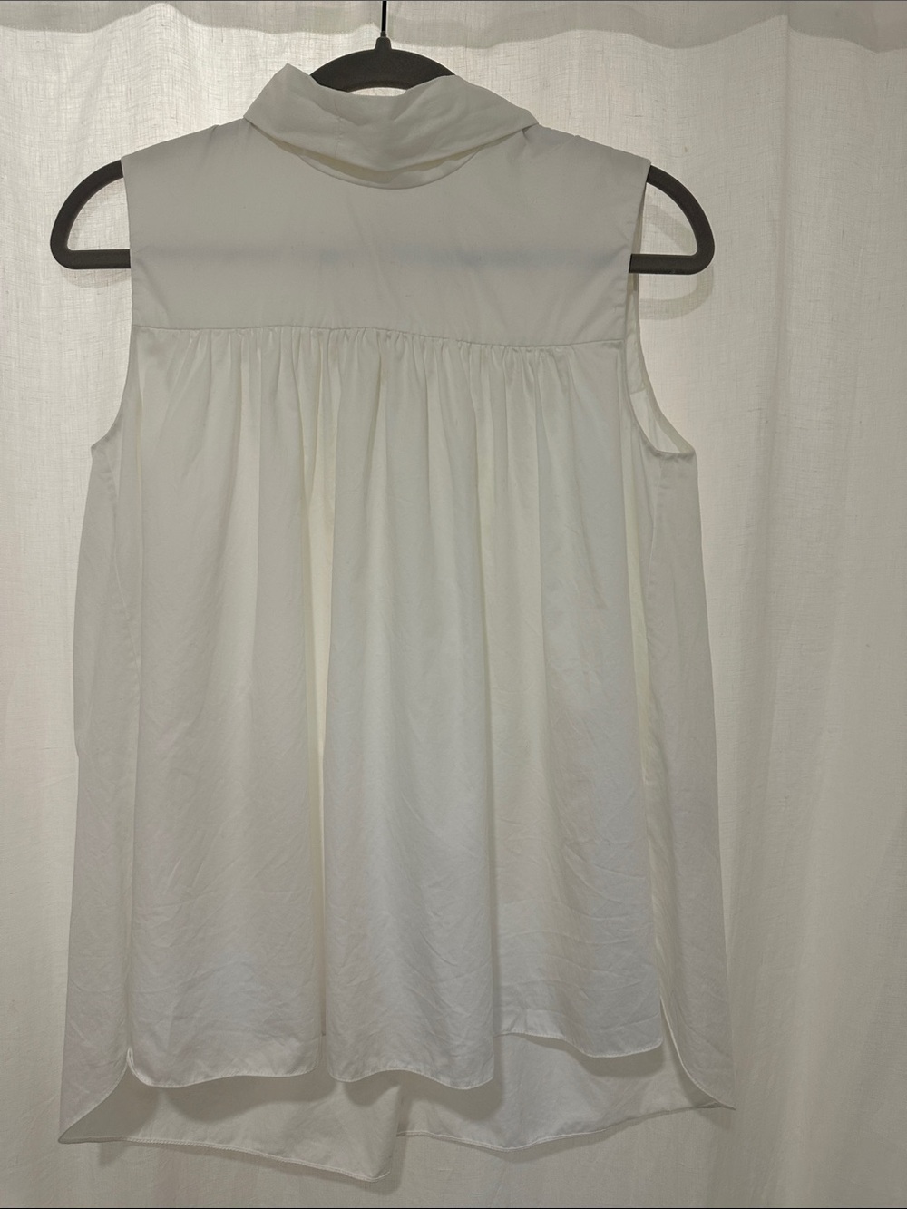 Adam Lippes White Sleeveless Gathered Mock-Neck Top